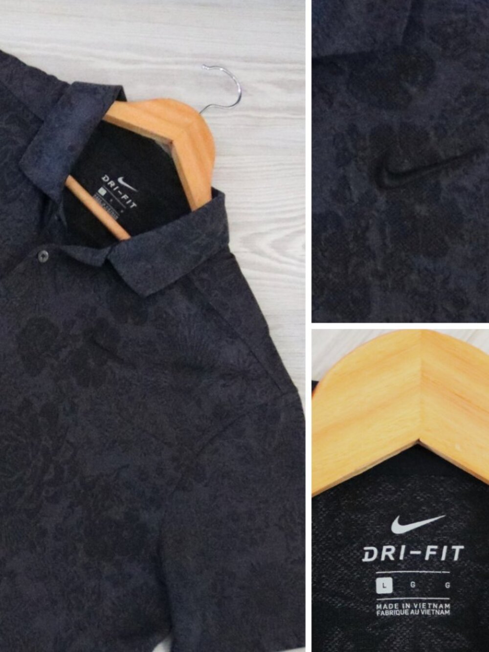 Nike Vapor Breathe Jacquard Mens Black Floral Performance Golf Polo Shirt Size L